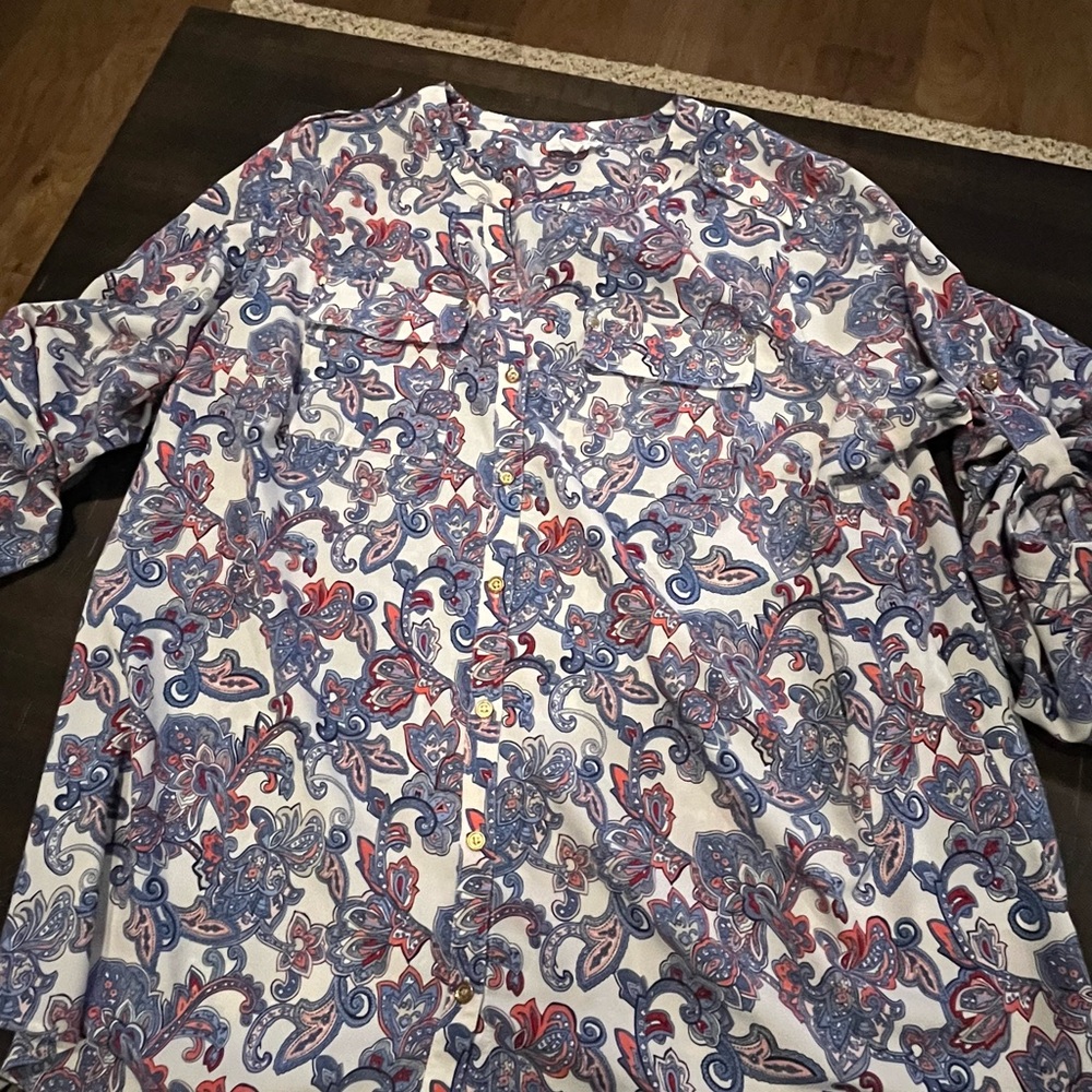Women’s Charter Club Paisley Print blouse shirt 2X roll up sleeves